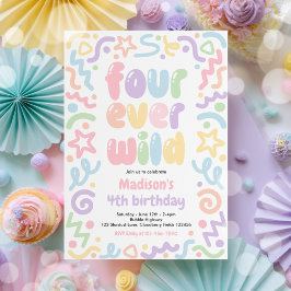 Invitación Globo de confeti Four Ever Wild cumpleaños 4 
