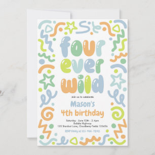 Invitación Globo de confeti Four Ever Wild para 4º cumpleaños