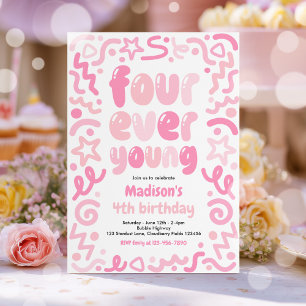 Invitación Globo de confeti Four Ever Young cumpleaños 4 años
