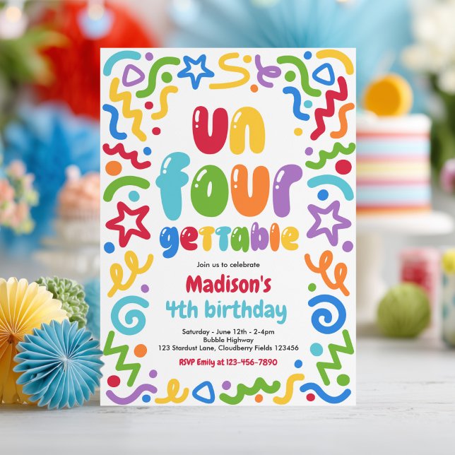 Invitación Globo de Confeti Inolvidable Cumpleaños 4 años (Subido por el creador)