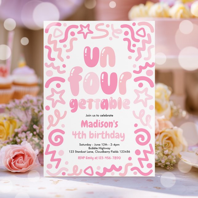 Invitación Globo de Confeti Inolvidable Cumpleaños 4 años (Subido por el creador)
