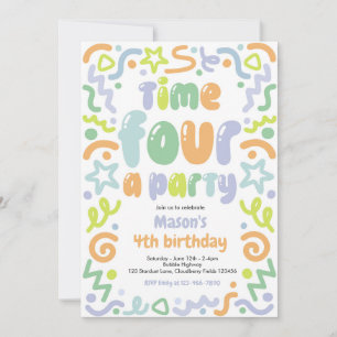 Invitación Globo de confeti Time Four A Party cumpleaños 4