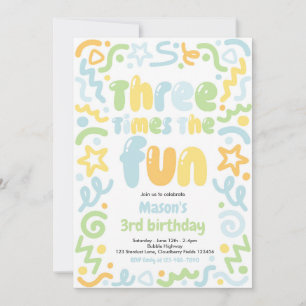 Invitación Globo de Confeti Tres Veces Divertido Cumpleaños 3