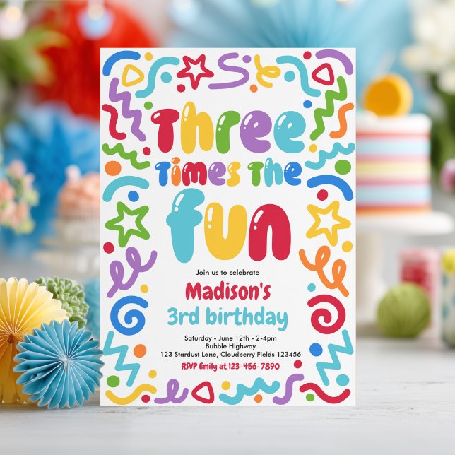 Invitación Globo de Confeti Tres Veces Divertido Cumpleaños 3 (Subido por el creador)