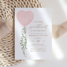 Invitación Globo de corazón rosado Eucalyptus Baby Shower