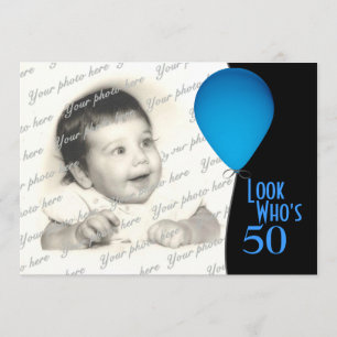 Invitación Globo de cumpleaños azul con foto