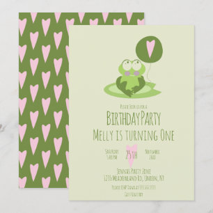 Invitación Globo de cumpleaños de rana del día de San Valentí