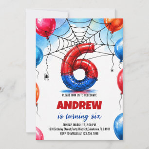 Invitación Globo de cumpleaños de superhéroe de araña con lám