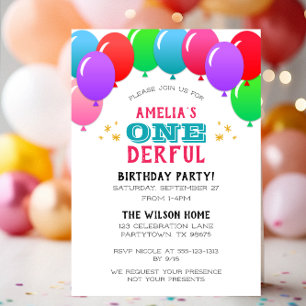 Invitación Globo de Cumpleaños Primera Vez ONEderful Rosa