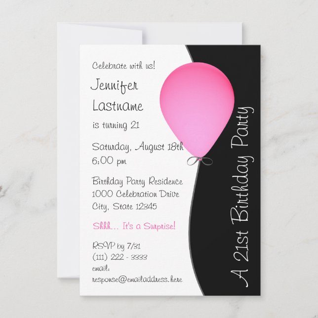 Invitación Globo de cumpleaños rosado (Anverso)