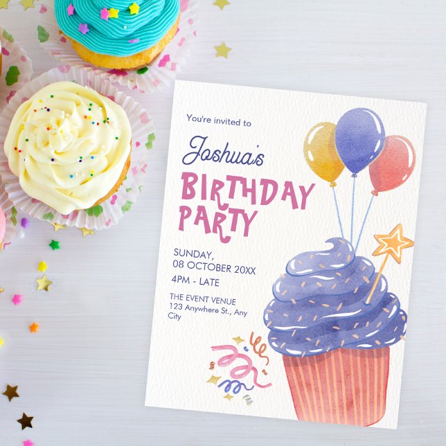Invitación Globo de cupcakes Birday divertido (Subido por el creador)