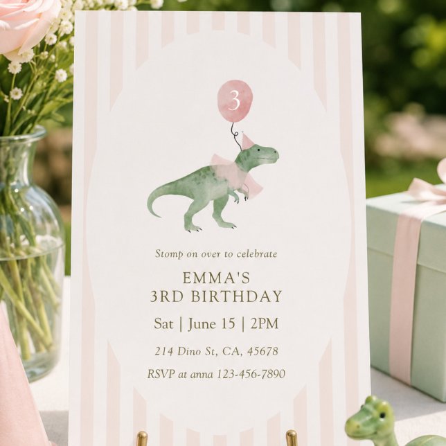 Invitación Globo de dinosaurio Pink Three Rex Tercer Cumpleañ (Subido por el creador)