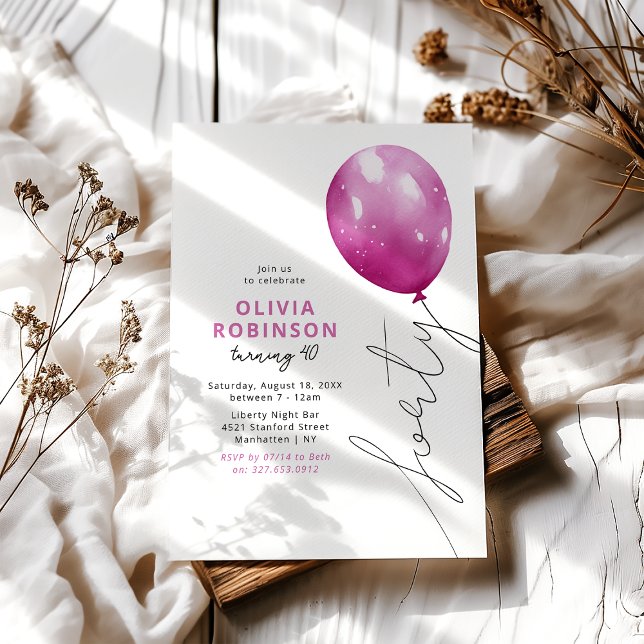 Invitación Globo de dolor de cabeza de moda cumpleaños 40 (Subido por el creador)