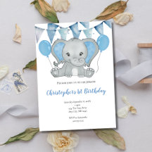 Globo de elefante azul niño bebé cumpleaños 1er pr