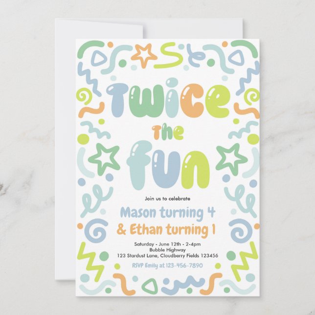 Invitación Globo de fiesta de cumpleaños Twice The Fun Joint  (Anverso)