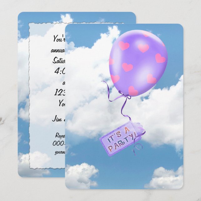 Invitación Globo de fiesta en el cielo (Anverso / Reverso)