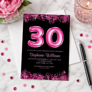 Invitación Globo de lámina rosa para fiesta de cumpleaños 30