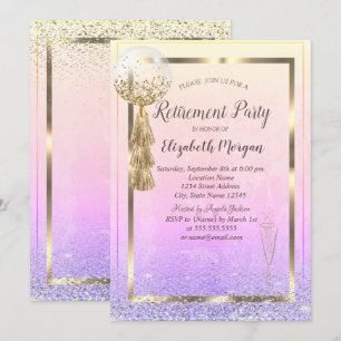 Invitación Globo de marco, confeti de vidrio Ombre Jubilación