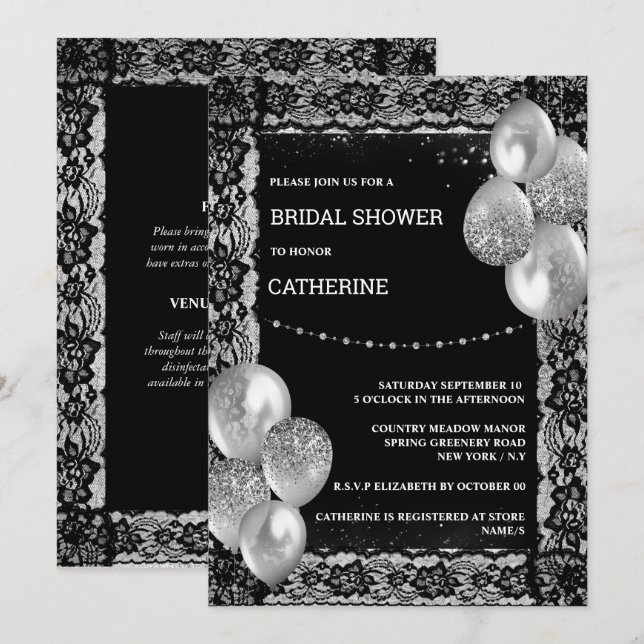 Invitación Globo de moda de brillantes de rombo de encaje neg (Anverso / Reverso)
