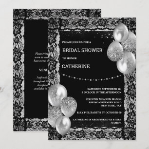 Invitación Globo de moda de brillantes de rombo de encaje neg