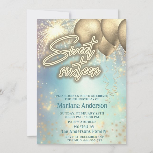 Invitación Globo de oro azul de Guay chisporroteo (Anverso)