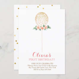 Invitación Globo de oro de color acuático de primer cumpleaño