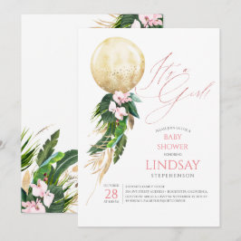 Invitación Globo de oro floral rosa lindo Baby Shower tropica
