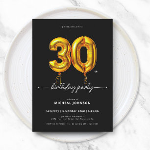 Invitación Globo de oro Negro 30 cumpleaños