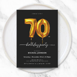 Invitación Globo de oro Negro 70 cumpleaños