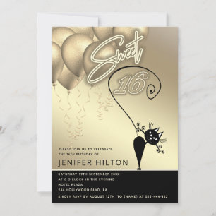 Invitación Globo de oro negro de gato whimsy de Guay 16