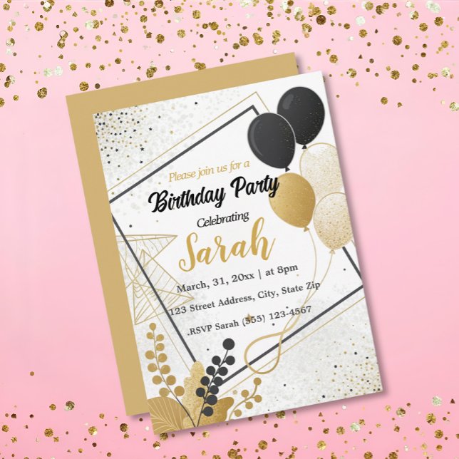 Invitación globo de oro negro elegante Cualquier edad (Subido por el creador)