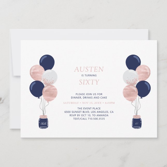Invitación Globo de oro y marina Rosa 30 fiesta de cumpleaños (Anverso)