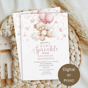 Invitación Globo de osito de peluche rosa para baby shower de