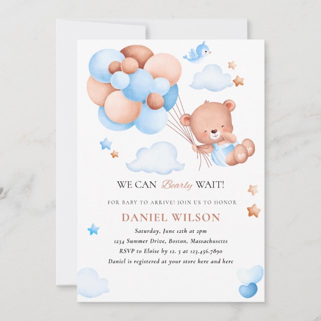Invitación Globo De Oso De Teddy Que Podemos Esperar A Baby S (Anverso)
