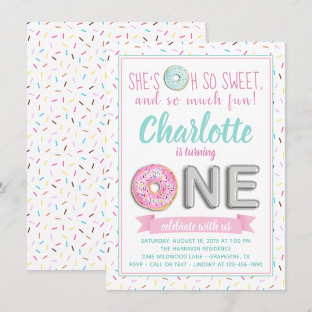 Invitación Globo de papel de aluminio de donut con sprinkles  (Anverso / Reverso)