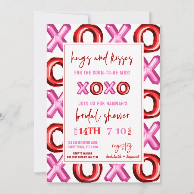 Invitación Globo de papel metálico XOXO Besos y abrazos para  (Anverso)