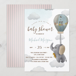 Invitación Globo de rayas de elefante bebé lindo Baby Shower