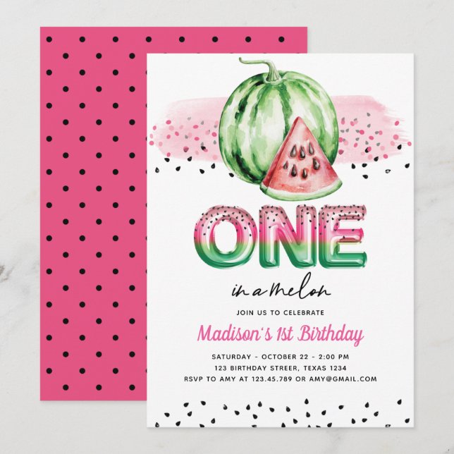 Invitación Globo de Relieve metalizado de verano deja a Melón (Anverso / Reverso)