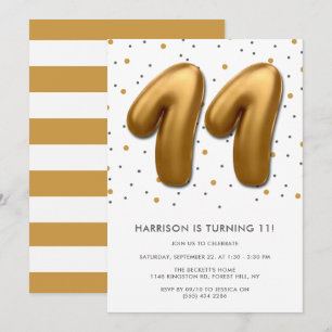 Invitación Globo de Relieve metalizado dorado moderno 11º cum