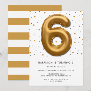 Invitación Globo de Relieve metalizado dorado moderno 6º cump