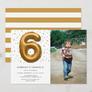 Invitación Globo de Relieve metalizado dorado moderno foto de