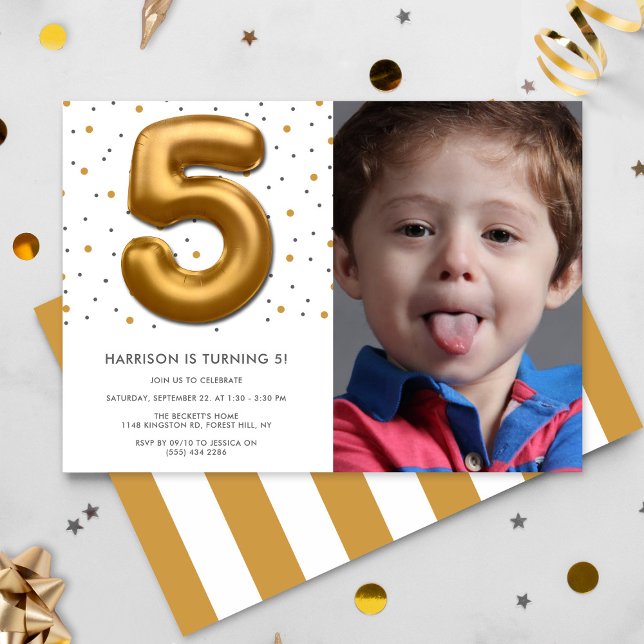 Invitación Globo de Relieve metalizado dorado moderno foto de (Subido por el creador)