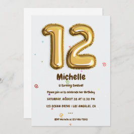 Invitación Globo de Relieve metalizado dorado y fiesta de cum