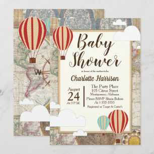 Invitación Globo del aire caliente y aventura del vintage del