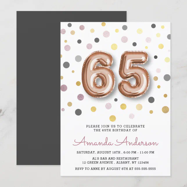 Invitación Globo divertido moderno 65º cumpleaños | Zazzle.es