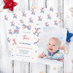 Invitación Globo divertido primer cumpleaños 4 de julio Fiest