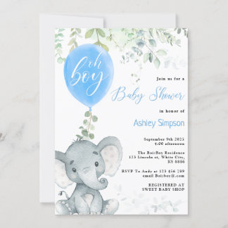 Invitación Globo elefante eucalipto Oh niño ducha bebé