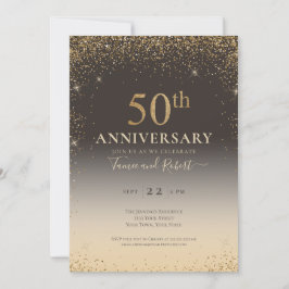 Invitación Globo elegante con brillo dorado 50 aniversario