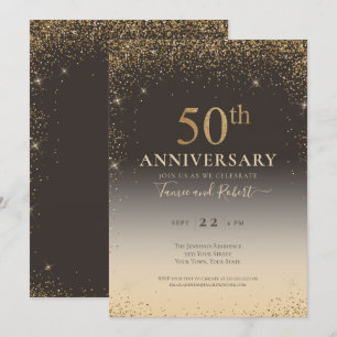 Invitación Globo elegante con brillo dorado 50 aniversario