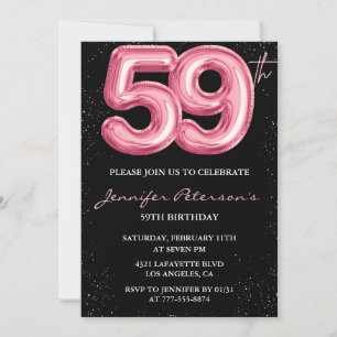 Invitación Globo glam negro rosa brillo cumpleaños 59